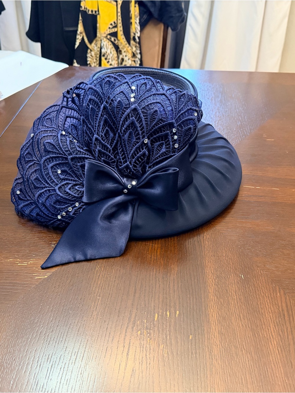 Navy Lace Bow Fascinator Hat - Women Accessories
